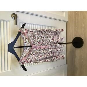 Patrons of Peace Floral Peasant Tank Embroidered Sleeveless Ruffle Bohemian M